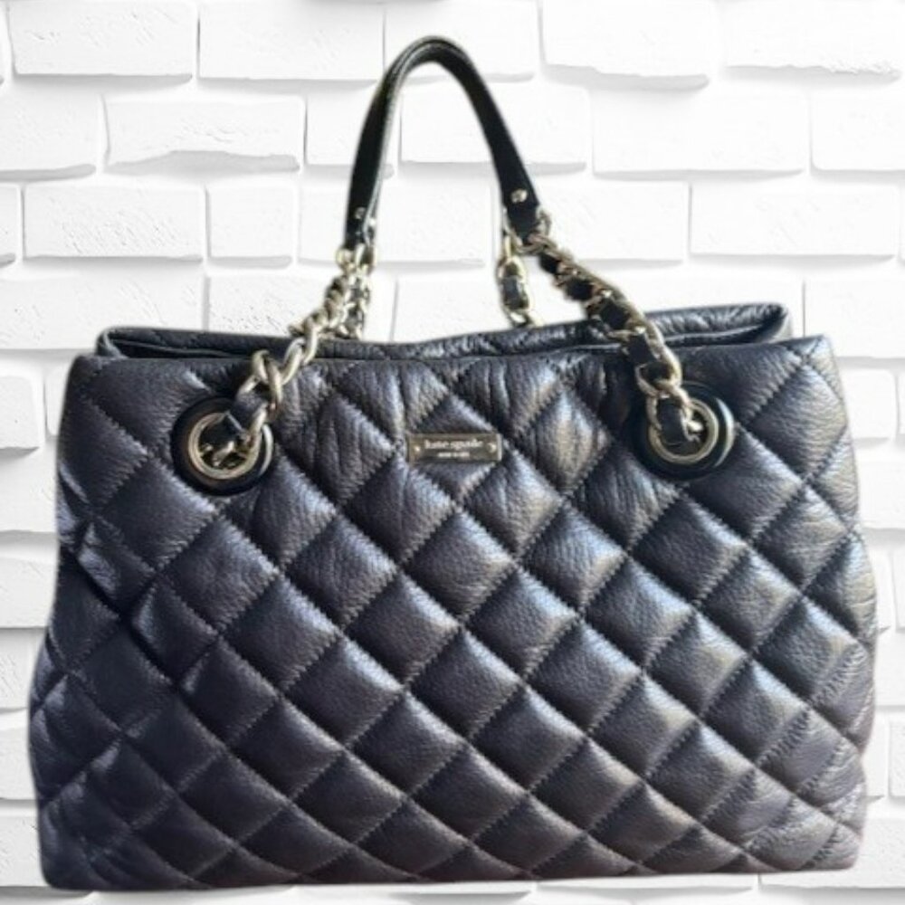 Kate Spade Quilted Black Leather Shoulder Bag with Chain Straps